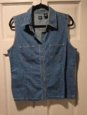 GAP Light Blue Sleeveless Denim Shirt Vest
